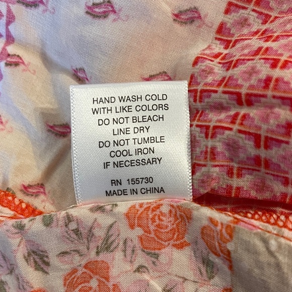 EUC Boho Orange Pink Green Cream Patch Print Flutter Sleeve Women's Top | Size M - Picture 5 of 5